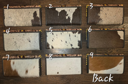 Yellow Sunflower Tooled Leather and Cowhide Wallet